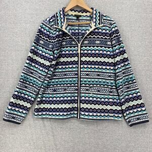 Talbots Sweater Jacket Womens Large Multicolored Aztec Full Zip Long Sleeve